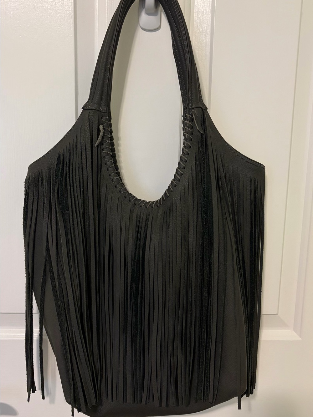 Jennifer Haley Large Leather Fringe Hobo Bag